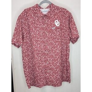 Columbia PFG Oklahoma Sooners Men's Fishing Shirt Red Print Vented Button Up Lrg